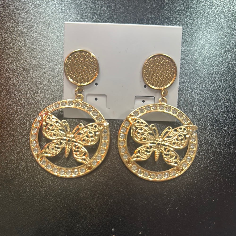 Gold Butterfly Drop Earrings